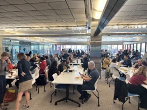 A photo of Get to Know Day participants having lunch.